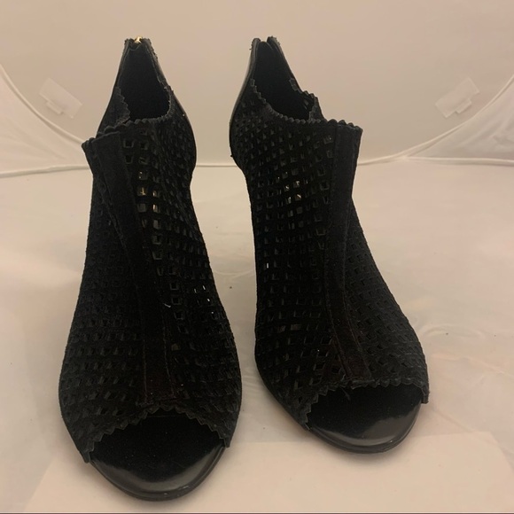 Marc Fisher Cutout Peep Toe Back Zipper Heeled Booties In Black - Picture 1 of 13